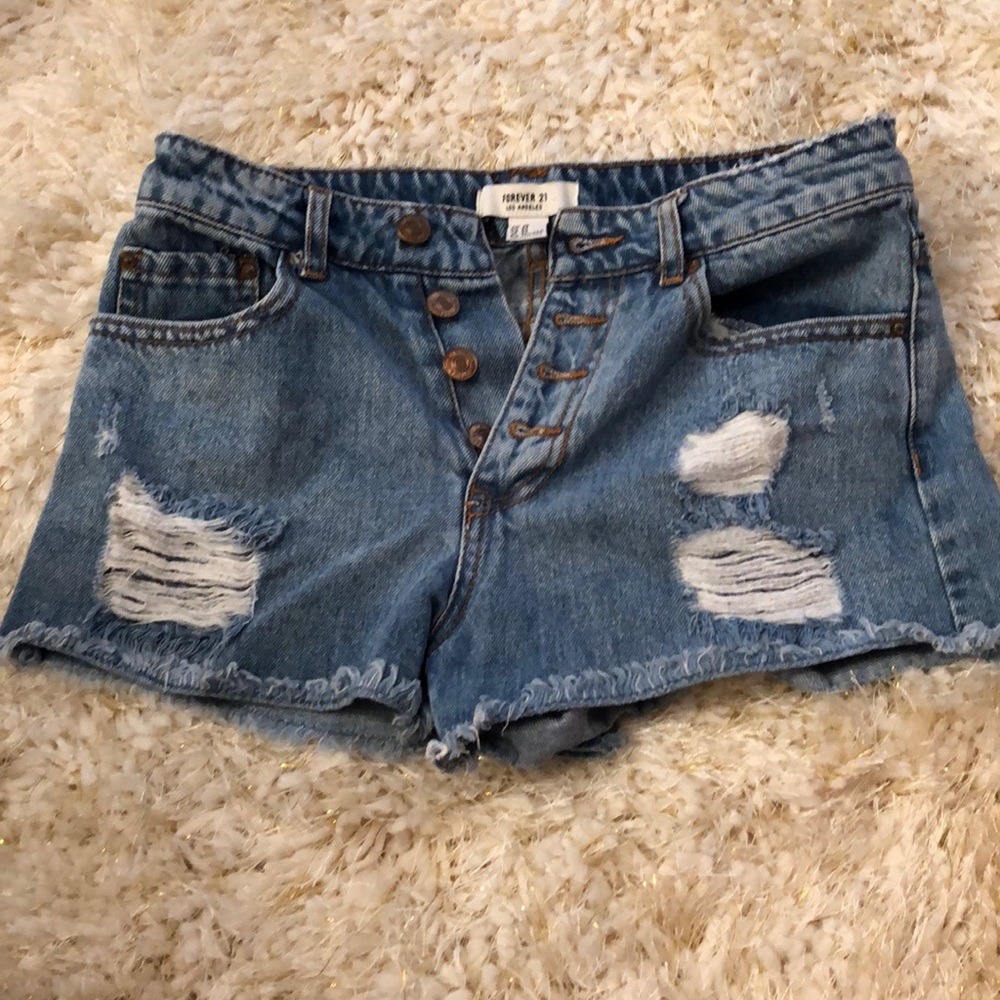 Forever 21 high waisted button up jean shorts